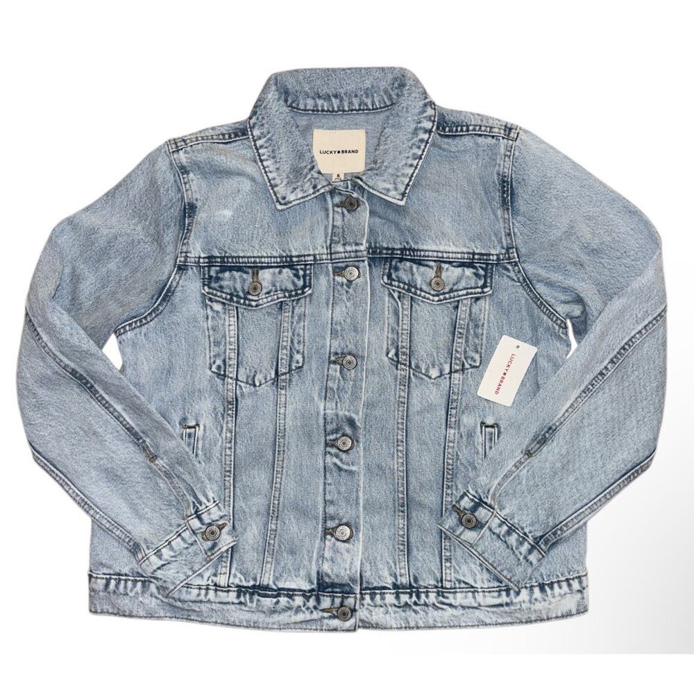 NWT $109 Lucky Brand Womens XL Trucker Jean Jacket 100% Cotton Light Blue Denim